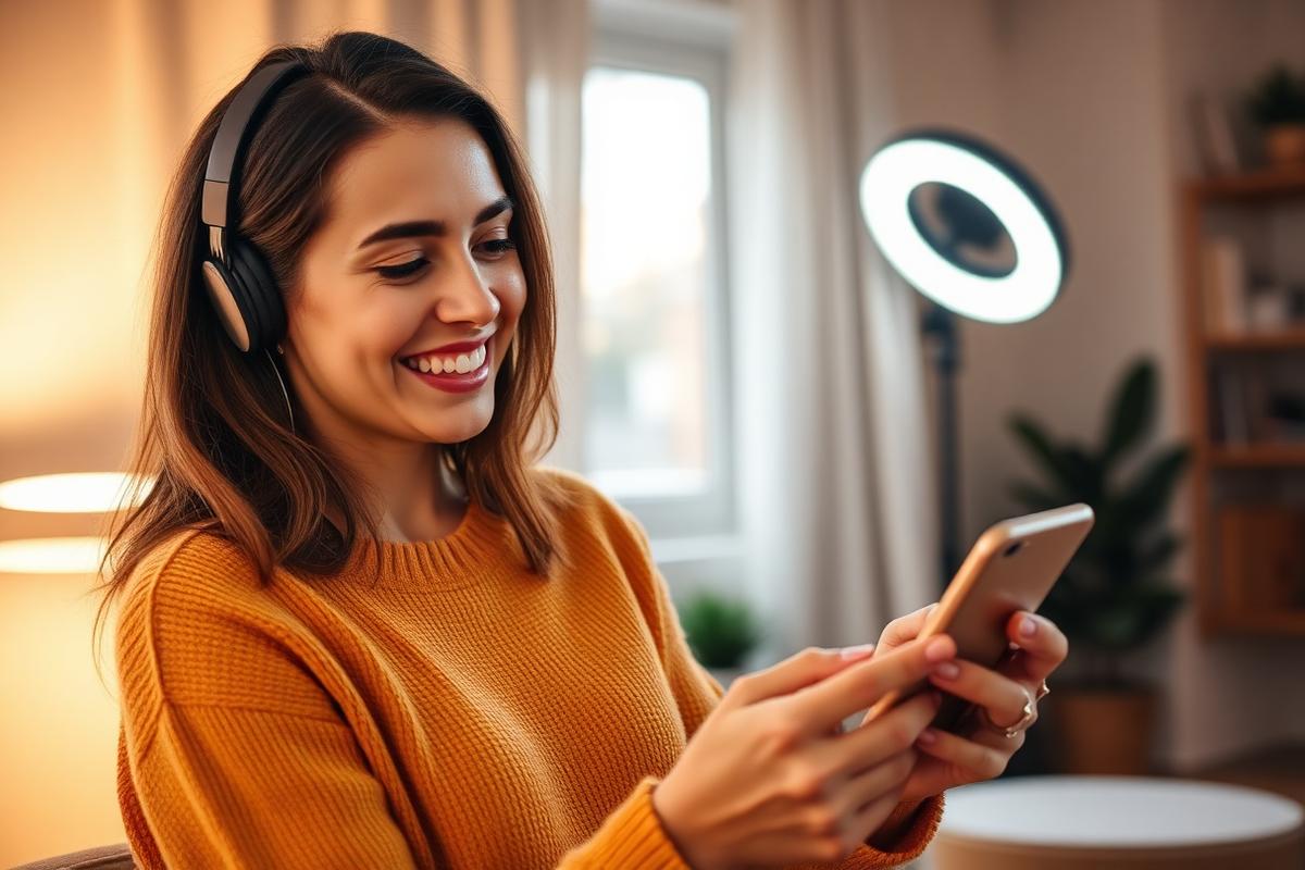 Creator engaging with likes and comments on her phone